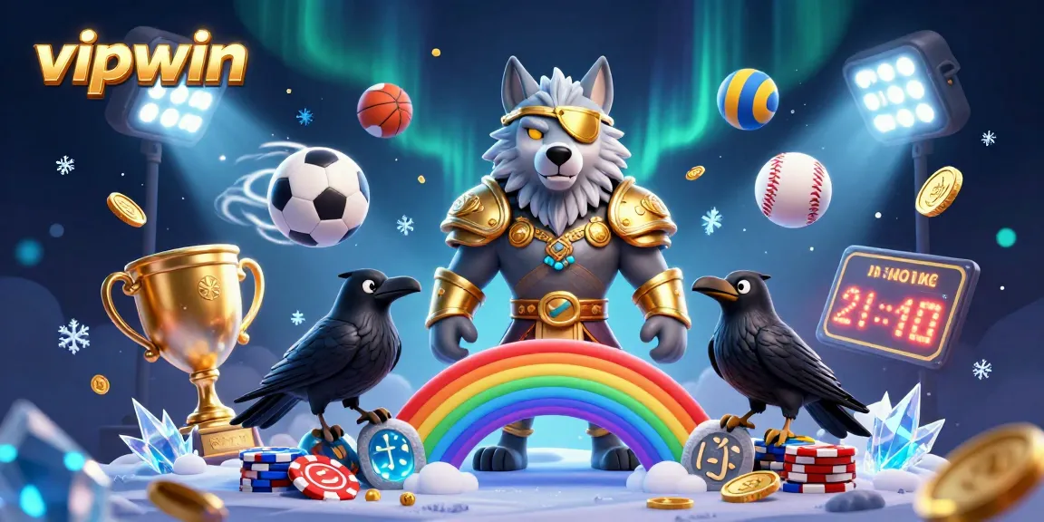 Experience the thrill of vipwin with Odin and ravens atop a casino chip bridge.