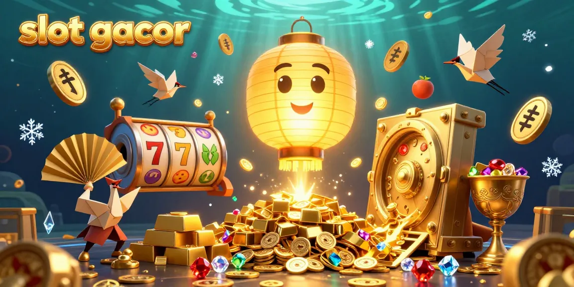 Win big with slot gacor in this dynamic 3D casino scene filled with treasures and lucky symbols.