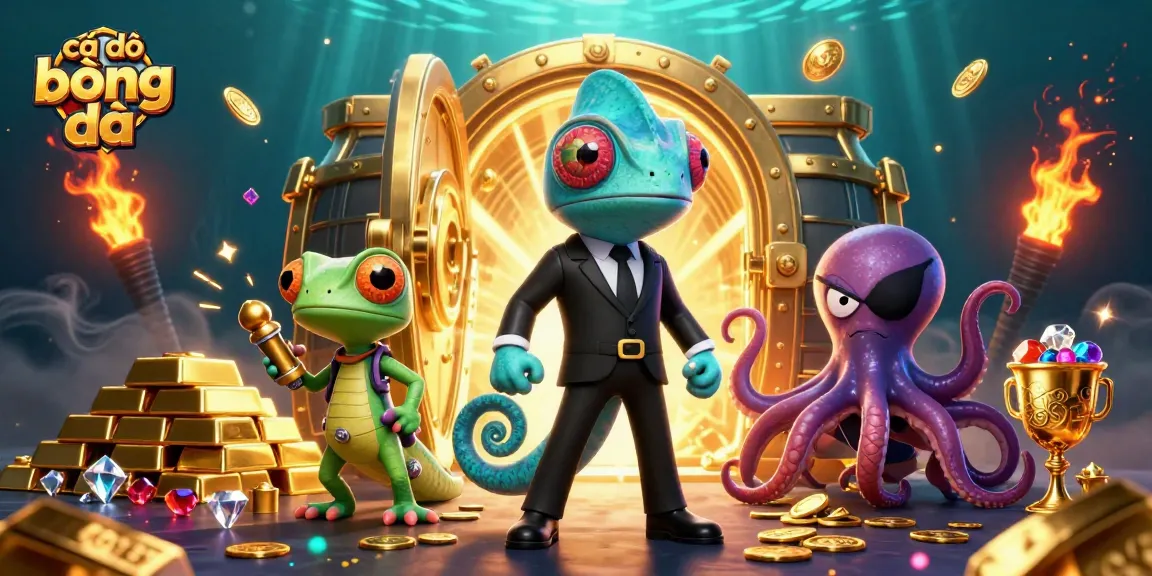 Engage in cá độ bóng đá with a secret agent chameleon and his tech-gecko companion in a treasure-filled casino world.
