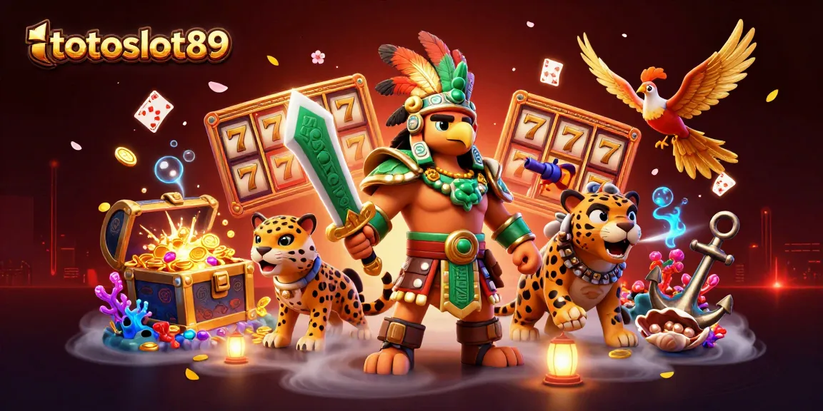 Spin the reels for max wins at totoslot89 with a vibrant casino adventure featuring warrior characters.