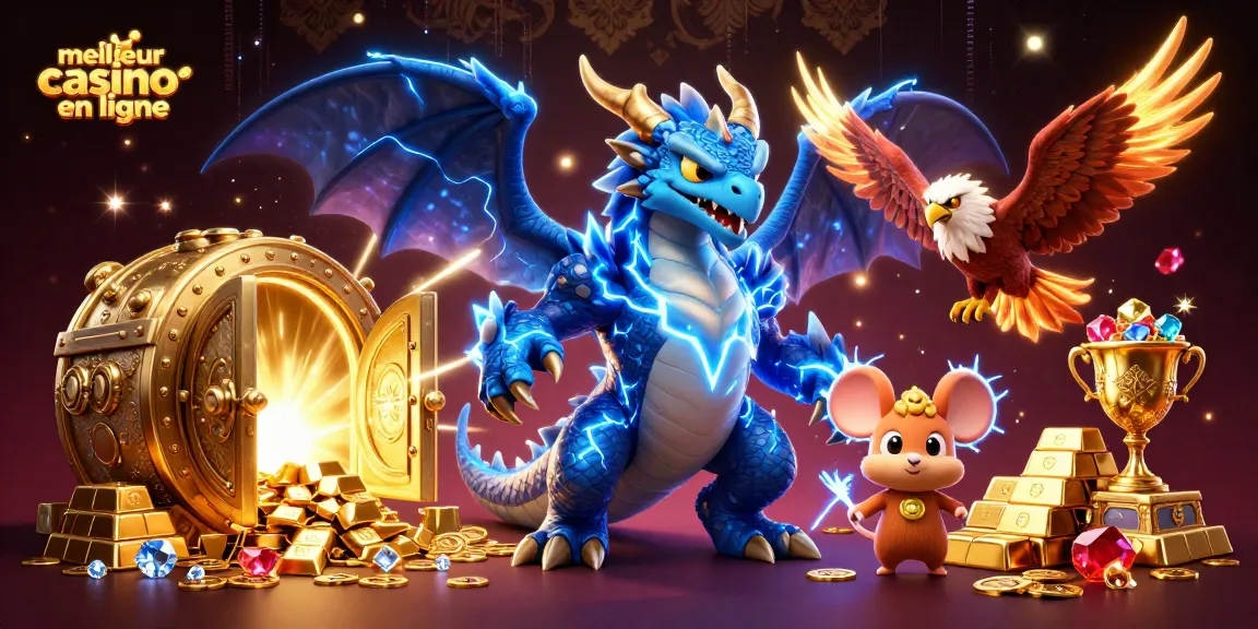 Plongez dans l'univers du meilleur casino en ligne avec un dragon de tonnerre et des trésors éclatants.