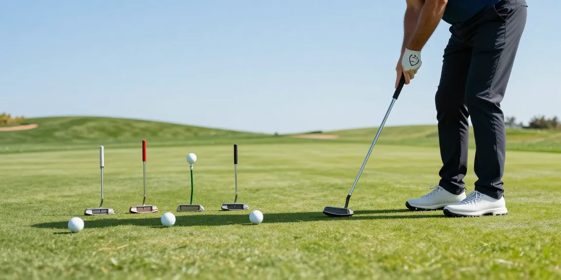 Ulasan putter di https://puttperfection.com/putter-reviews dengan pegolf berlatih di lapangan hijau.