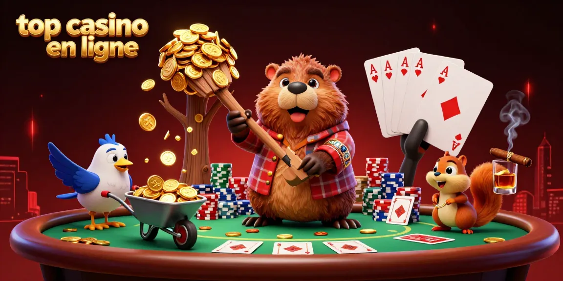 Jouez au meilleur casino en ligne avec un castor, un oiseau et un écureuil réunis autour de jeux de cartes.