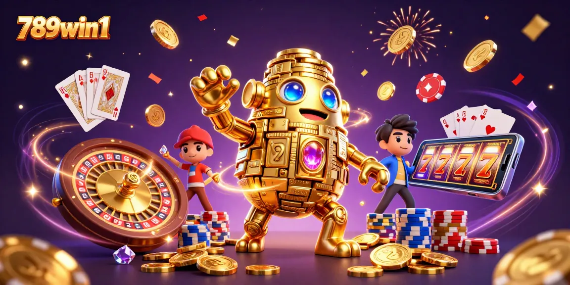 Win big with 789win1's visually stunning 3D illustration showcasing dynamic casino elements.