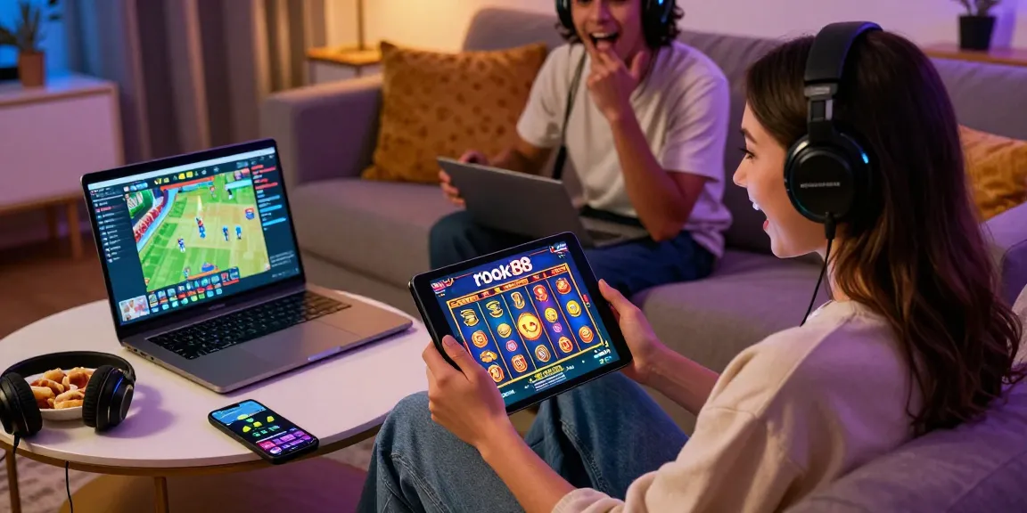 Experience the thrill of the rokok88 slot game in a lively gaming room ambiance.