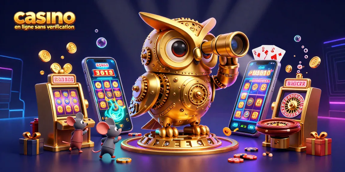 Découvrez l'excitation d'un casino en ligne sans vérification, avec un hibou doré et des machines à sous animées.